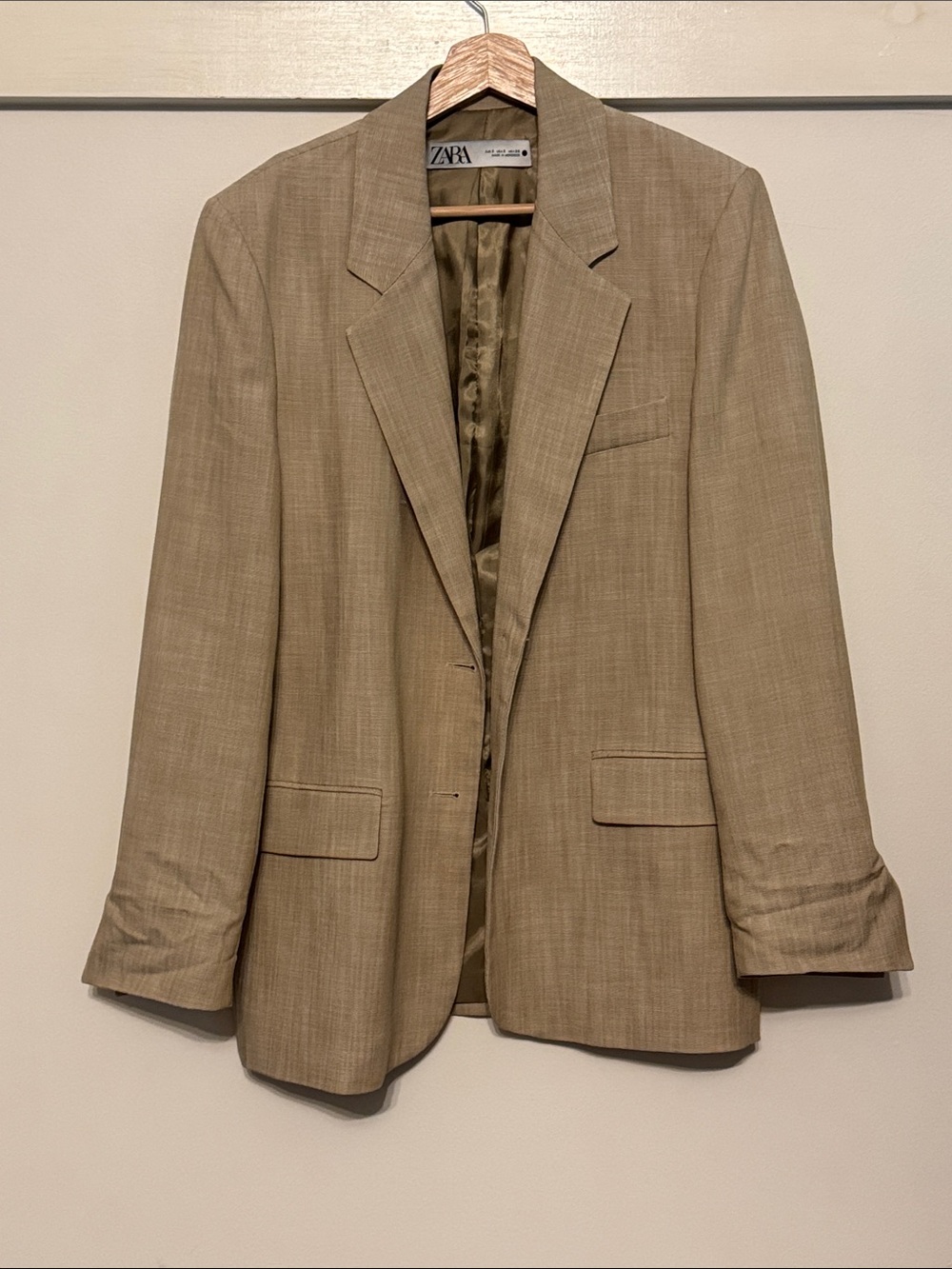ZARA Oversized Tan Linen Blend Blazer Relaxed Fit Taupe Neutral Jacket Size S